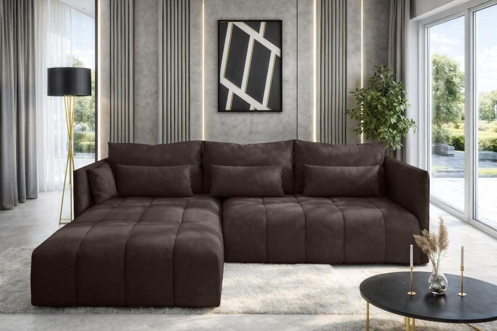 AX LIVING Ecksofa Braun mit Schlaffunktion und Bettkasten Cosmova 248