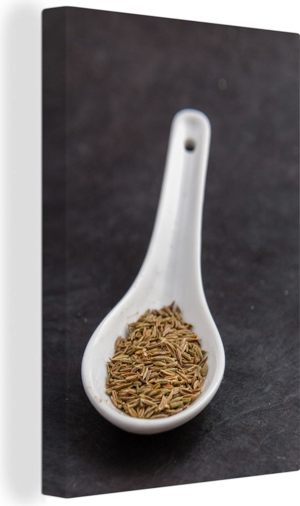OneMillionCanvasses - Leinwandbilder - 90x140 cm, Keramiklöffel mit Kümmelsamen, Wandbilder Kunstdruck Wanddekoration - Foto auf Leinwand - Gem...