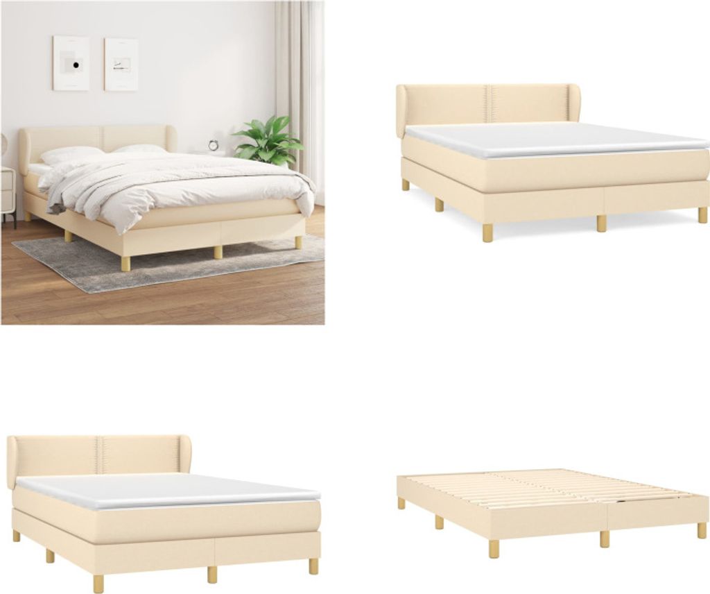 vidaXL Boxspringbett mit Matratze Creme 140x200 cm Stoff - Boxspringbett - Boxspringbetten - Bett - Schlafzimmermöbel