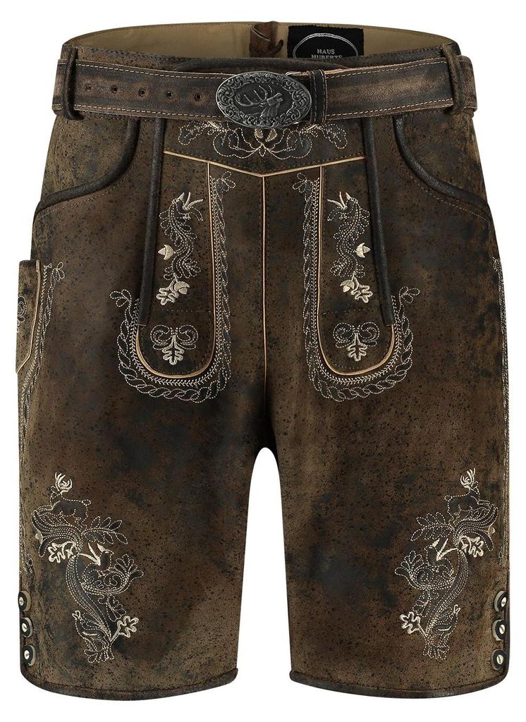 Heren lederen korte broek, vintage stijl, bruin, met riem, Productafbeelding 