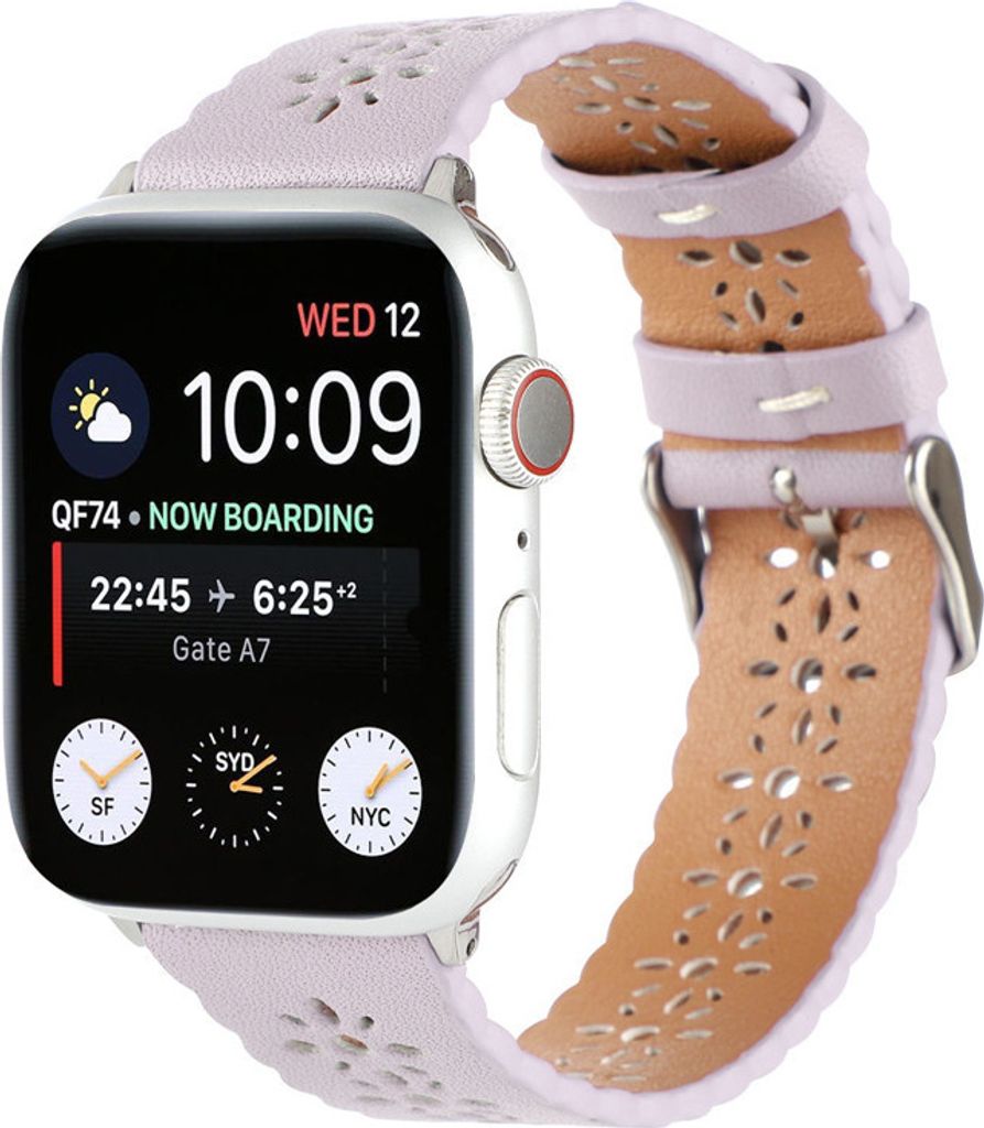 Strap-it Apple Watch Lederarmband mit Muster (Lila) - Große: 42 - 44 - 45 - 49mm