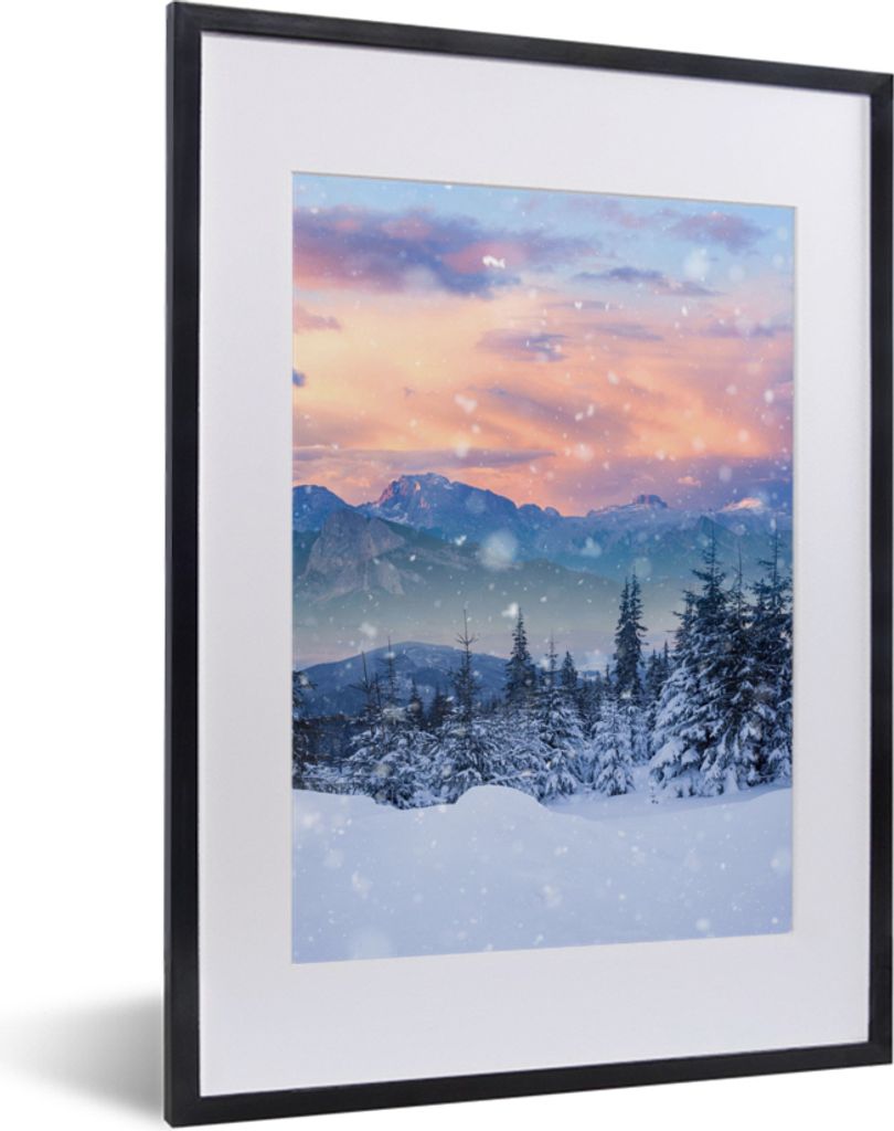 MuchoWow® Gerahmtes Poster Schnee - Himmel - Wald - Winter Produktbild 