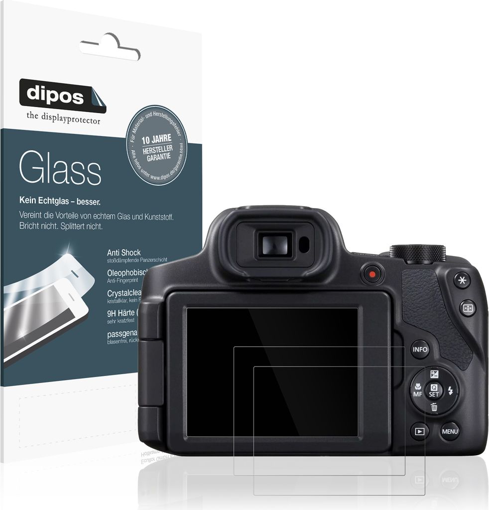 2x Schutzfolie für Canon Powershot SX70 HS - Anti-Shock 9H Folie dipos Glass Kunststoffglas