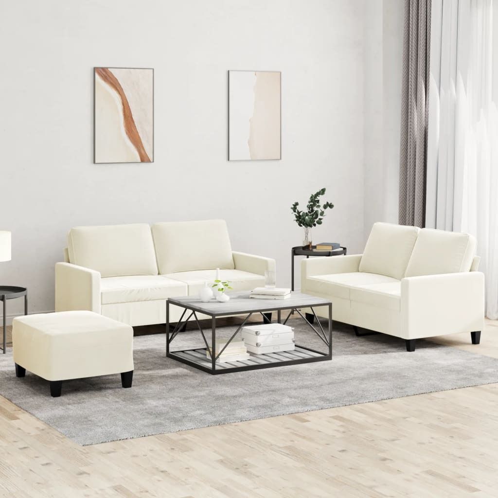 Maison Exclusive - 3-tlg. Sofagarnitur mit Kissen Creme Samt
