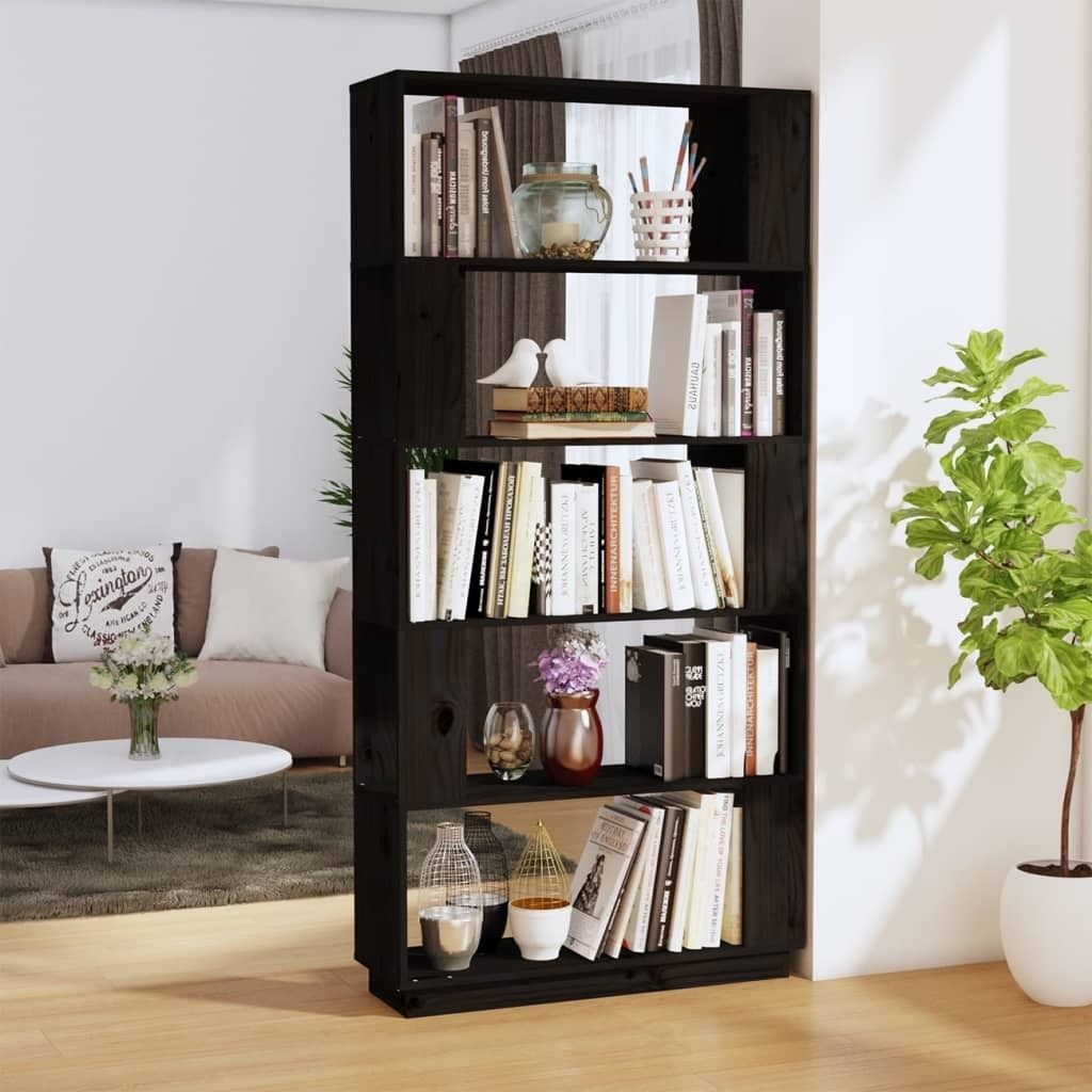 Maison Exclusive - Bücherregal/Raumteiler Schwarz 80x25x163,5 cm Massivholz Kiefer