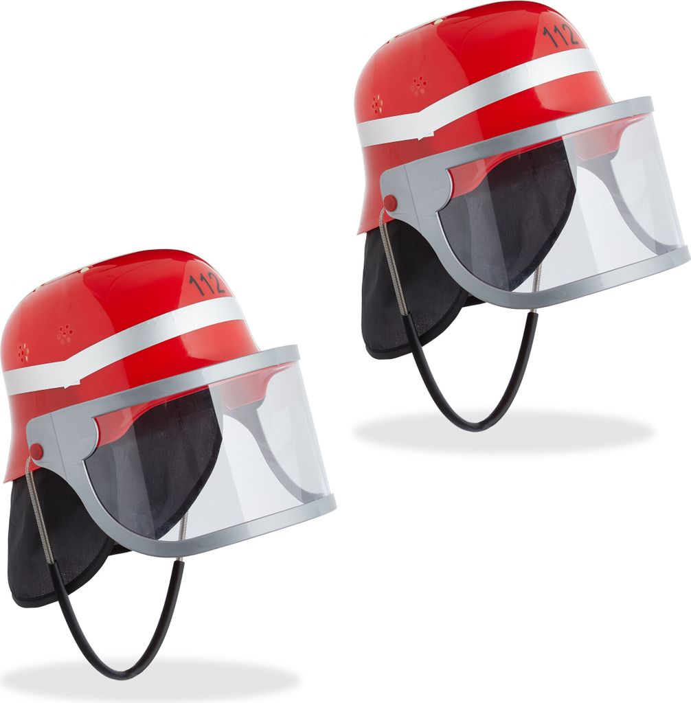 relaxdays 2er Set Feuerwehrhelm für Kinder in Rot Produktbild 