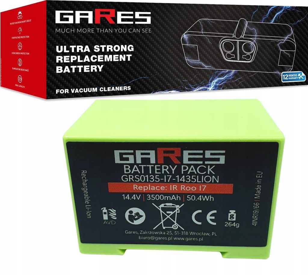 GARES Akku Batterie für iRobot Roomba i7 i7+ i3 i3+ i4 i4+ | 14,4V 3,5Ah | Verstärkte Serie Hochleistung | Gares