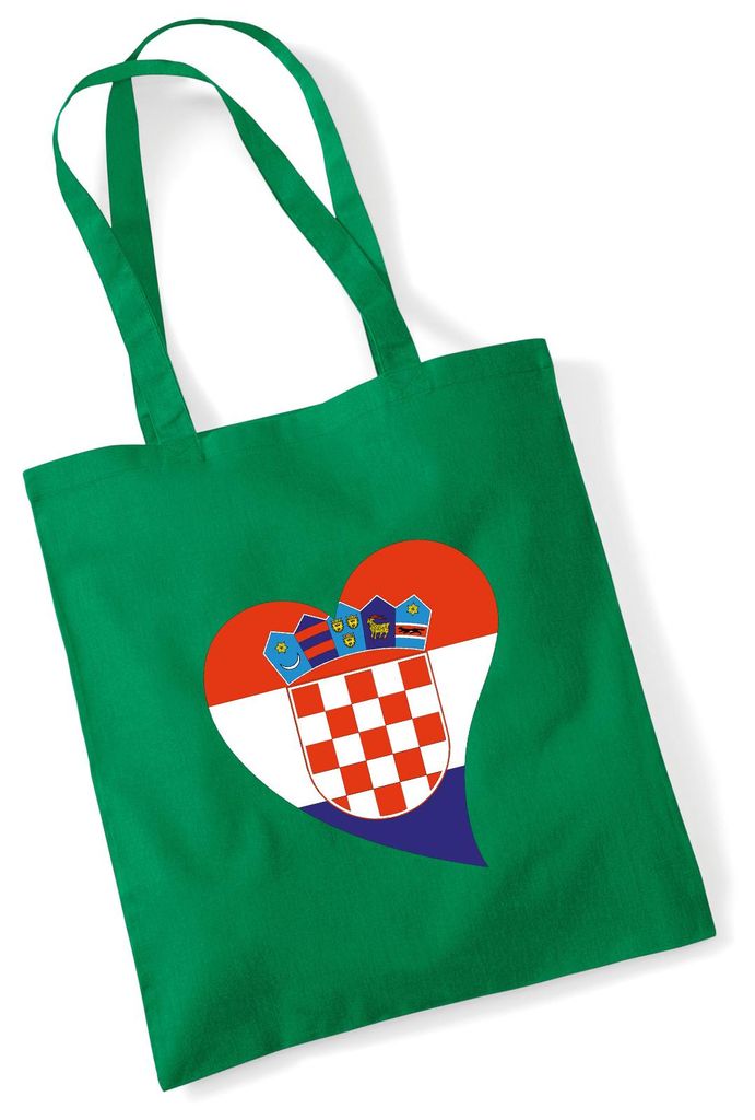 Huuraa Jutebeutel Kroatien Flagge Herz 10 Liter Kelly Green Baumwolle Tasche Geschenkidee