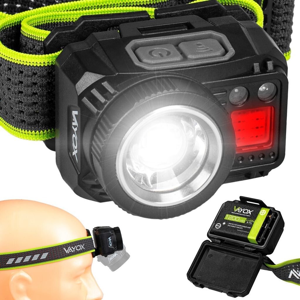 Vayox LED Stirnlampe VA0098 Pro Series | 500lm | XPG3 + COB | IP44 | 6 Modi | USB-C | Schwarz