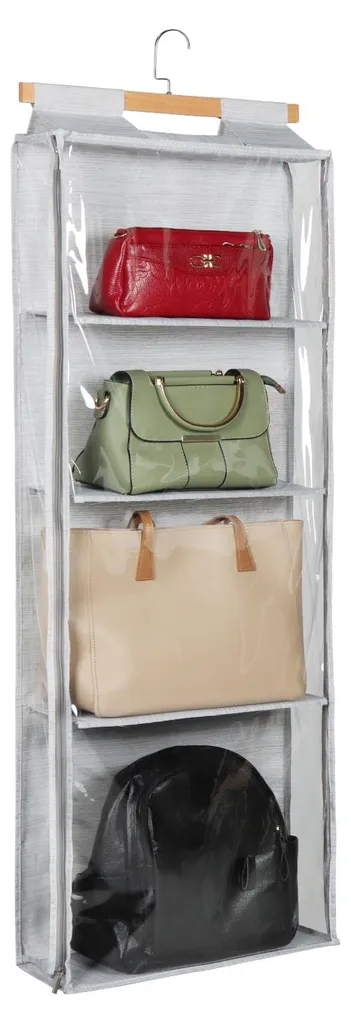 Organiseur sac à main zippé avec 4 niveaux de stockage et crochets inox
