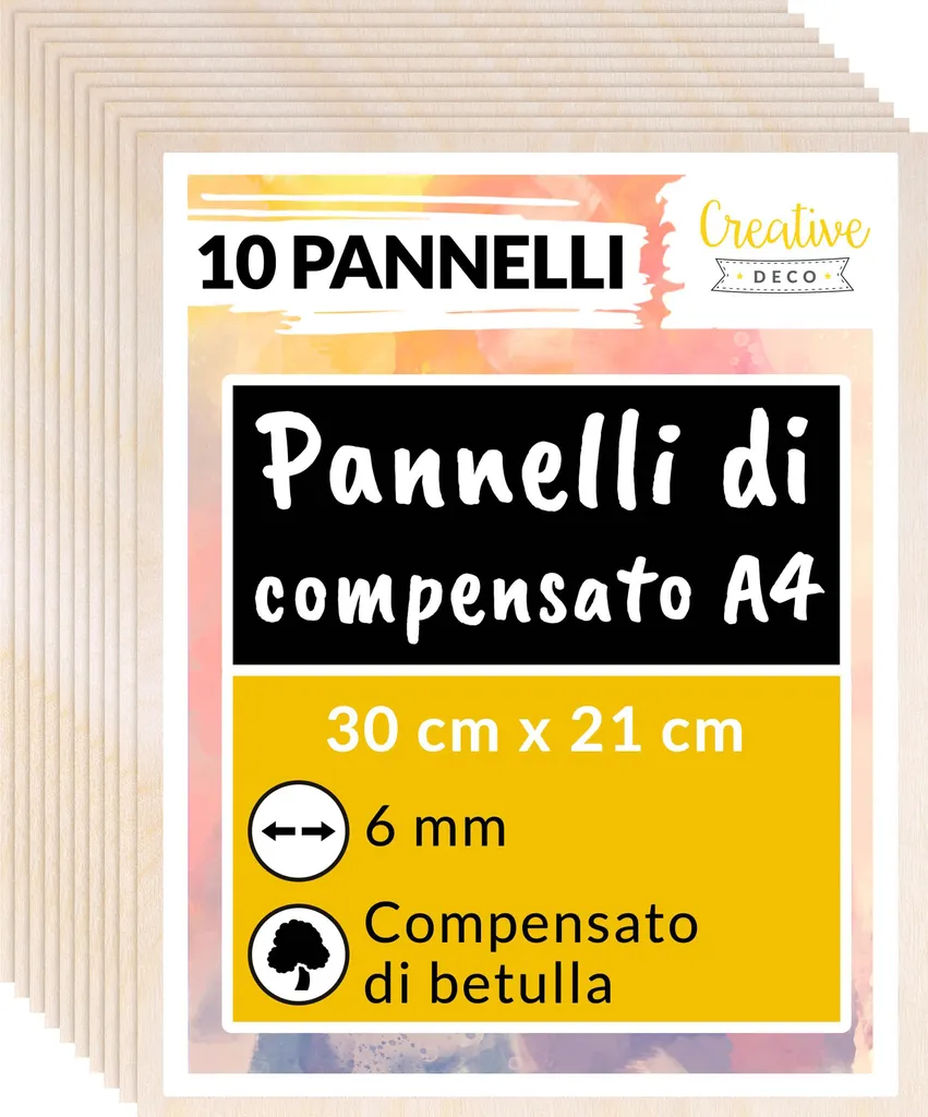 Legno di Betulla A4 6mm Creative Deco - 10 Fogli per Restauro e Bricolage