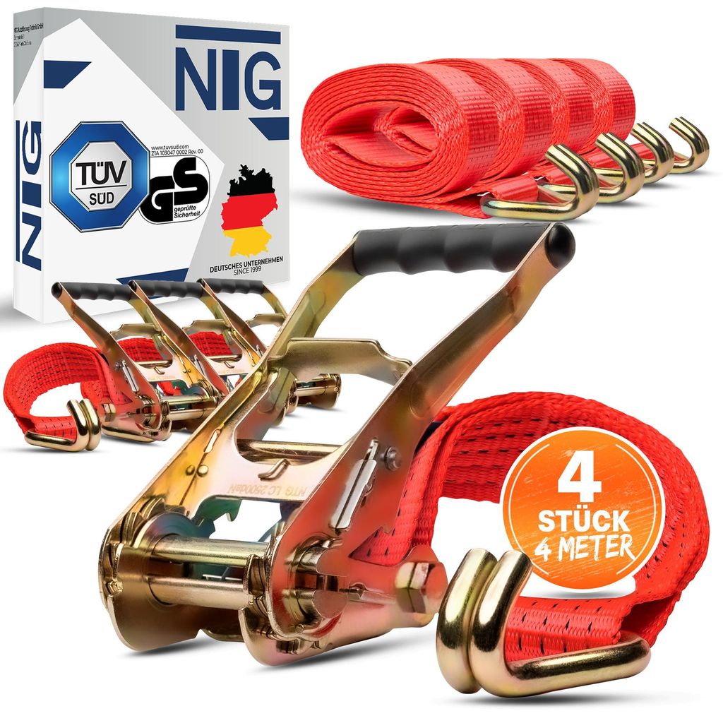 Spanngurt Zurrgurt 4 Stück 4m 5t 5 to ( 2500 / 5000 daN, KG ) Zweiteilig 50mm
