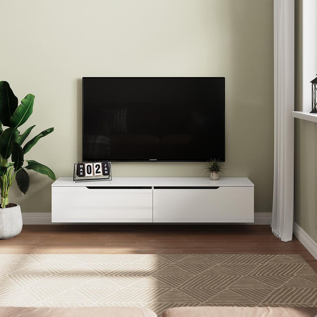 Mobili TV SONNI bianchi lucidi, da appendere, con LED, 160 Immagine del prodotto 
