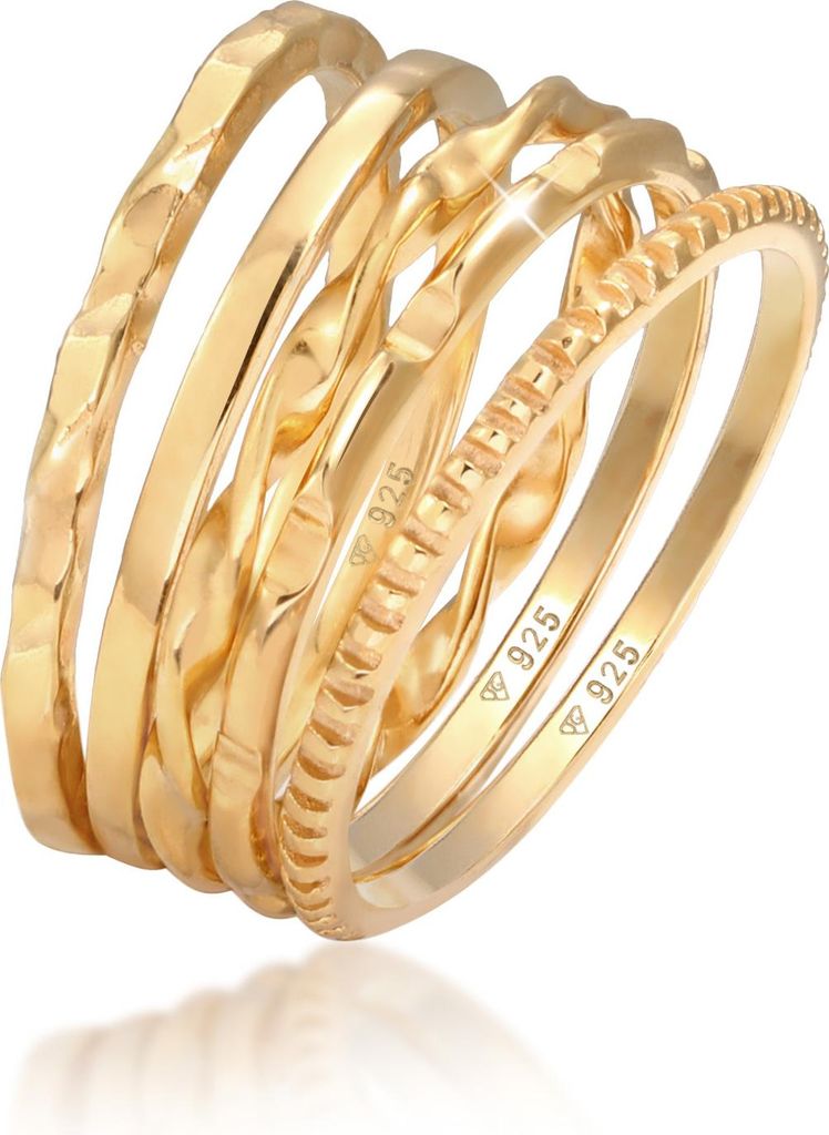 Ring für Damen, Stapelringe 5er Set mit vielfältigen Oberflächenstrukturen