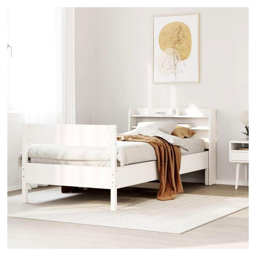 Bettgestell ohne Matratze, weiß, 90x190 cm, Einzelbett, Massivholz, Kiefer