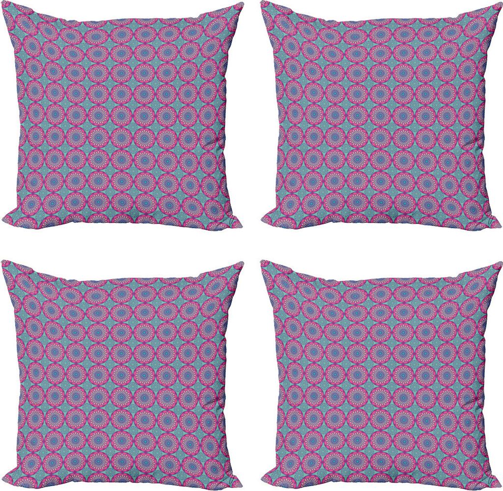 ABAKUHAUS Blume Kissenbezug Set (4 Stück), Geometrisches Petals Art Design, Moderner Doppelseitiger Digitaldruck, 50 cm x 50 cm, Turquoise Pfirsic...