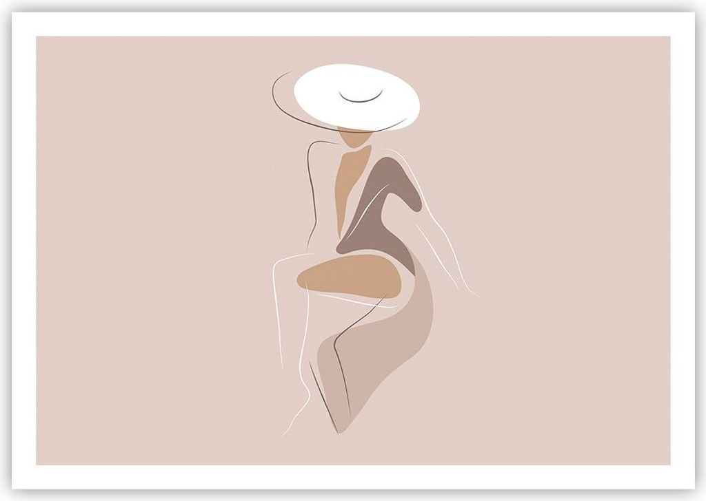 Poster - Poster ohne Rahmen - Buntstift Frau Hut - 100x70 cm - Wand Bild - Wanddeko - Wandbilder - Kunstposter - Wandposter - Bilder - Kunstdruck -...