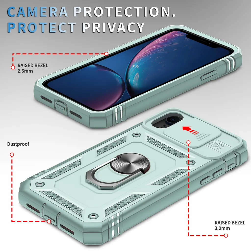 FLLAO Custodia Per IPhone XR Con 2 Pellicole Vetro Temperato - Protezione Antiurto Militare, Antigraffio Retro Ghiacciato Nero - 3