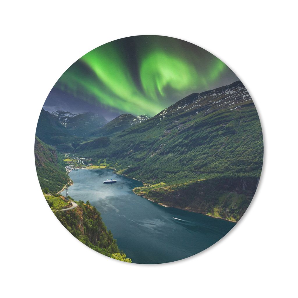 MuchoWow Mauspad Mousepad Nordlichter - Berg - Boot - Norwegen 30x30 cm - Mousepads - Maus Mat - Pad - Mausunterlage - Tischunterlage - Schreibti...
