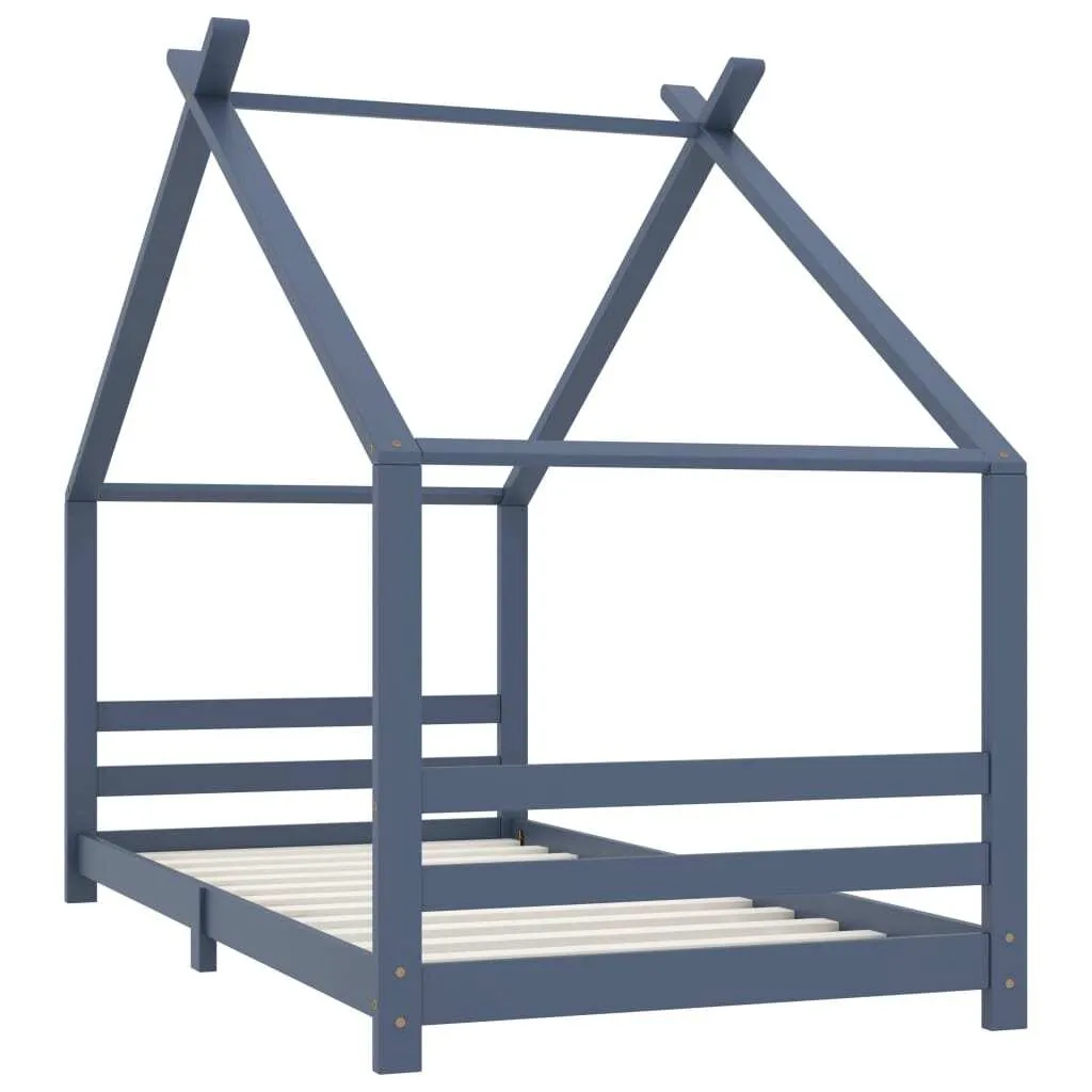 The Living Store Cadre de lit enfant Gris en Pin massif 90x200 cm