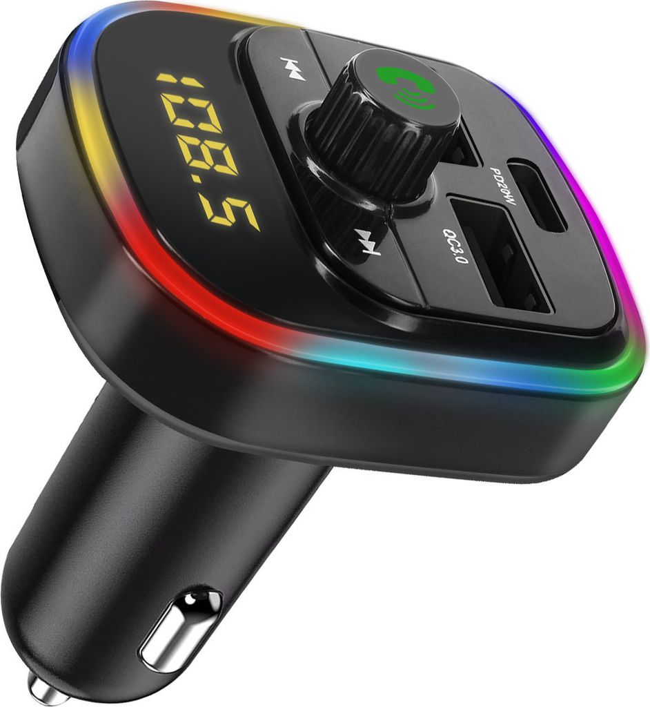 Bluetooth FM-Transmitter mit USB QC 3.0 und USB-C 20W Anschlüsse Schwarz
