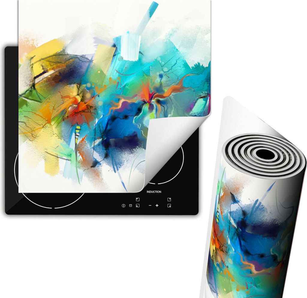 Herdabdeckplatte 60x52 cm Glaskeramikfeld Abdeckung Anti Rutsch Matte Aufrollbar, Bild Bunt