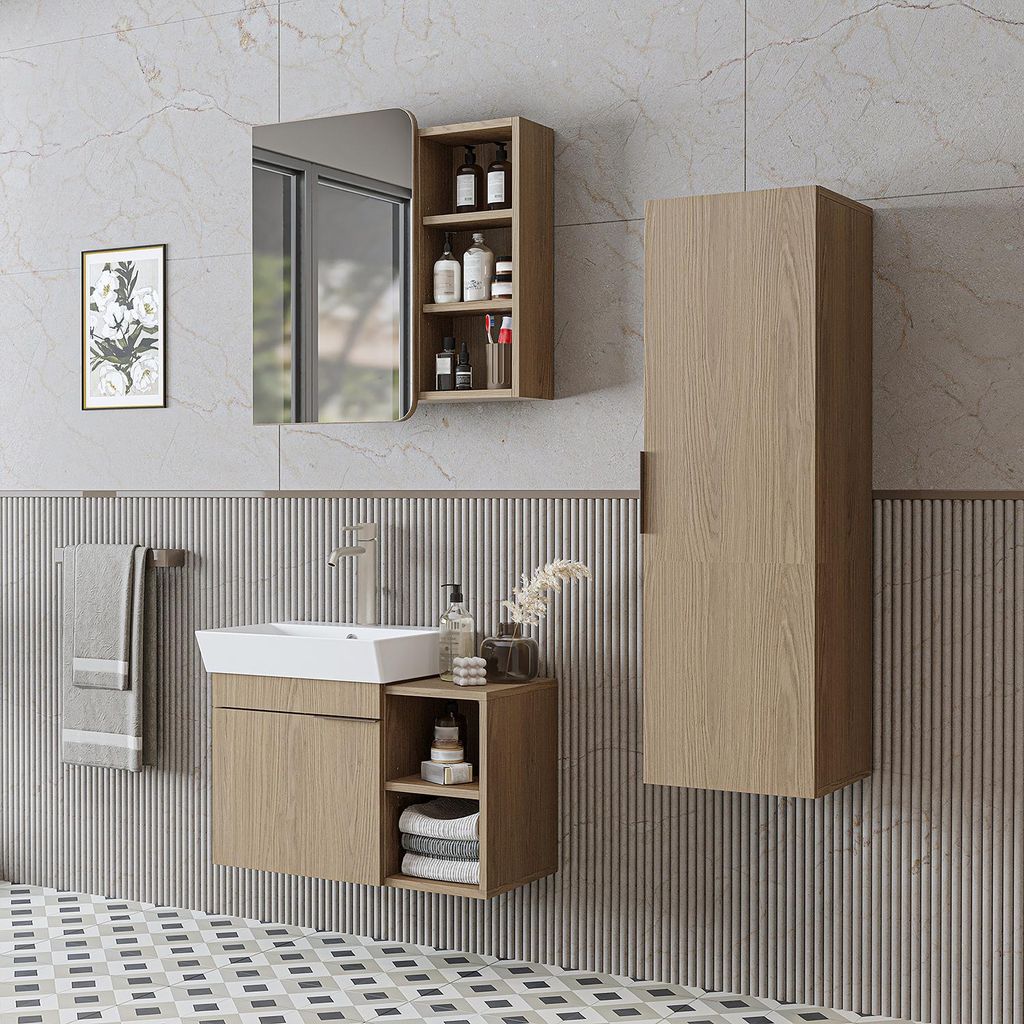 Roomart LYCIA-72 Badmöbel-Set 4-teilig 72 cm breit, Eiche(Hell)