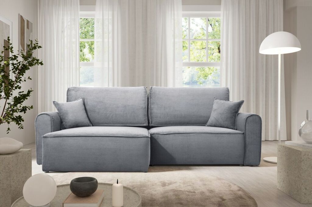Furnisell Ecksofa L Form Cord Sofa "MARTIN", Hellgrau