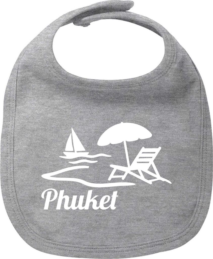 Huuraa Baby Lätzchen Phuket Inselmotiv Thailand Heather Grey Klettverschluss Baumwolle Latz Geschenkidee
