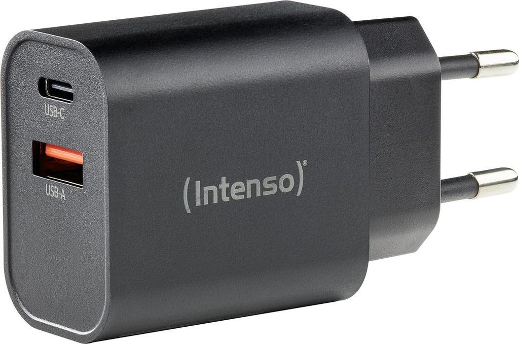 Intenso Ladegerät Power Adapter 30 Watt W30AC 1x USB-A + 1x USB-C für 2 Geräte schwarz