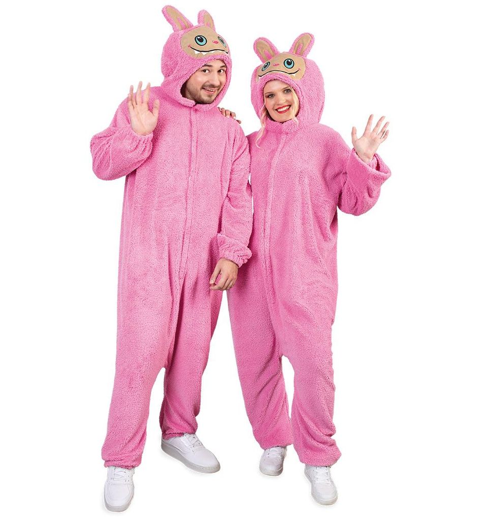 Monster Kostüm – Flauschiger Ganzkörper-Overall mit Kapuze Pink, One Size