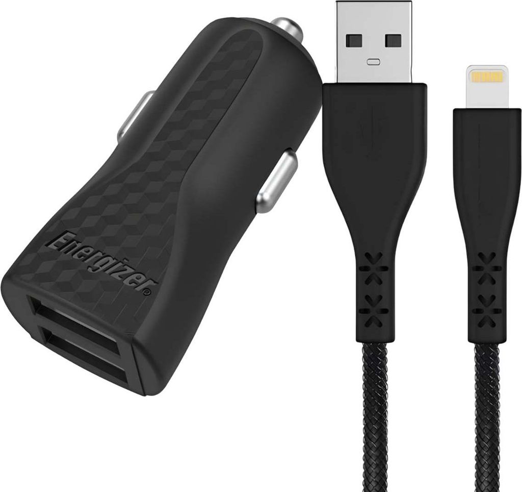 ENERGIZER, Kfz-Ladegerät 2x USB 17W HardCase mit Lightning Kabel, Schwarz