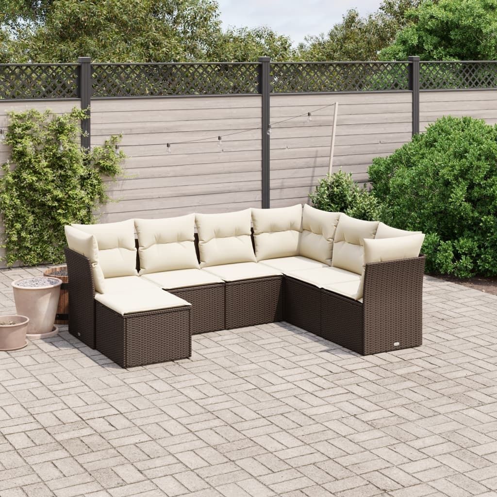 "2026 Promotion" 7-tlg. Garten-Sofagarnitur/Terrassenmöbel - mit Kissen - Braun Poly Rattan - Gartenmöbelset CC13003