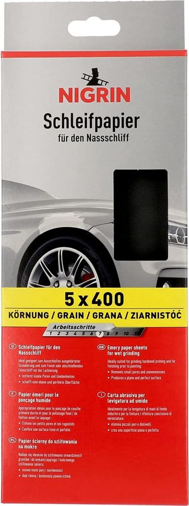 NIGRIN Schleifpapier Nassschliff Körnung P400 5 Bögen Produktbild 