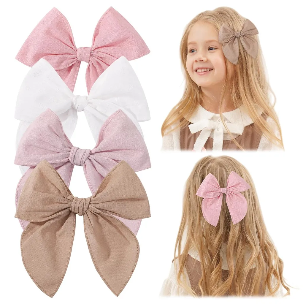 Accessoires Cheveux Enfants : 4 Barrettes à Nœuds Texturés Rose et Blanc