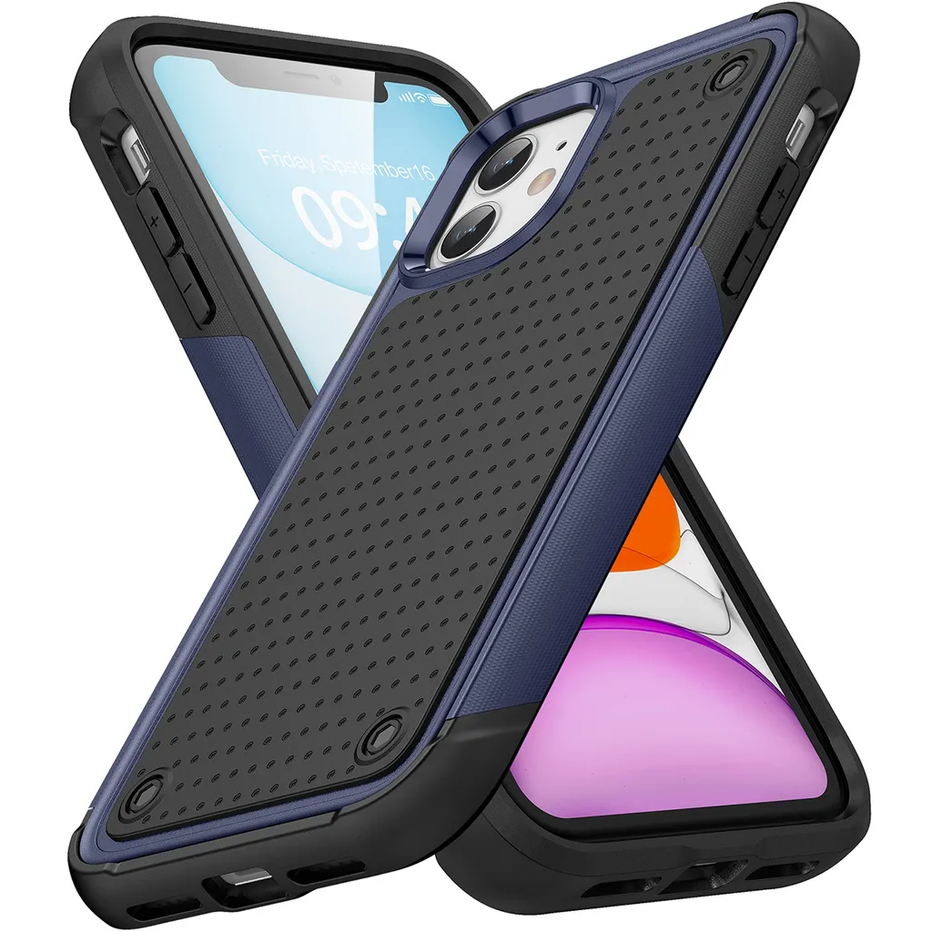 Custodia per iPhone 11, qualità militare, custodia ibrida antiurto 2in1 in PC rigido e TPU morbido blu nero