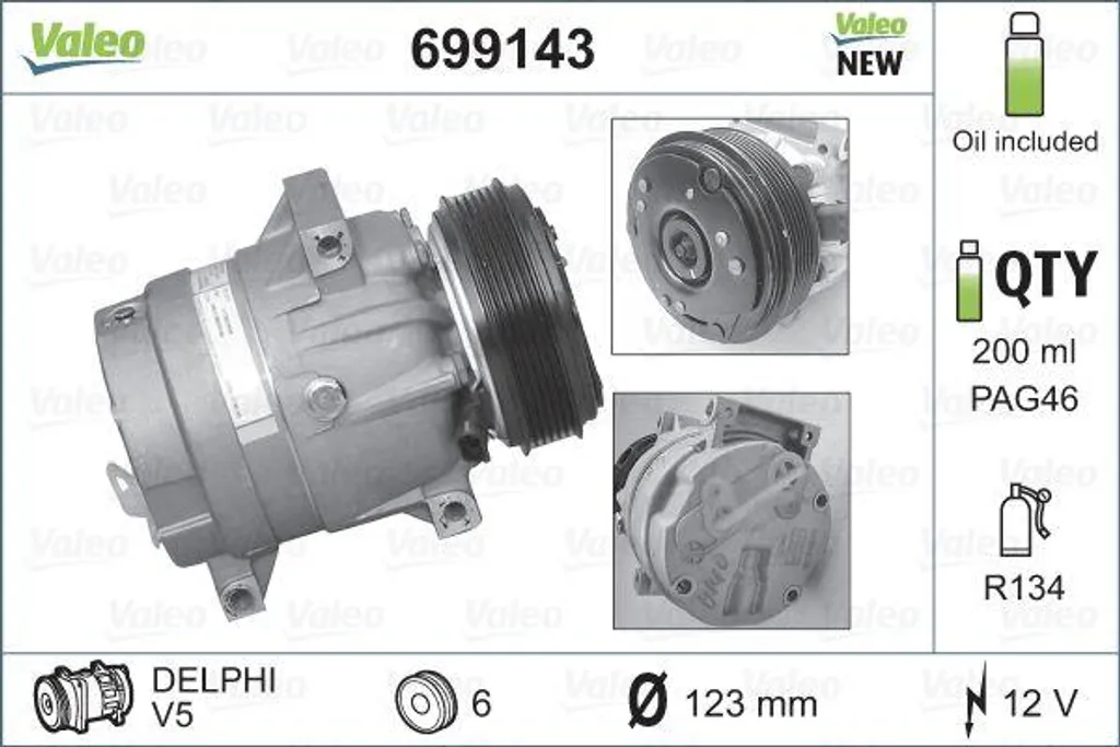 Compresseur climatisation Valeo 699143 OE 2763000Q0H pour Trafic Master