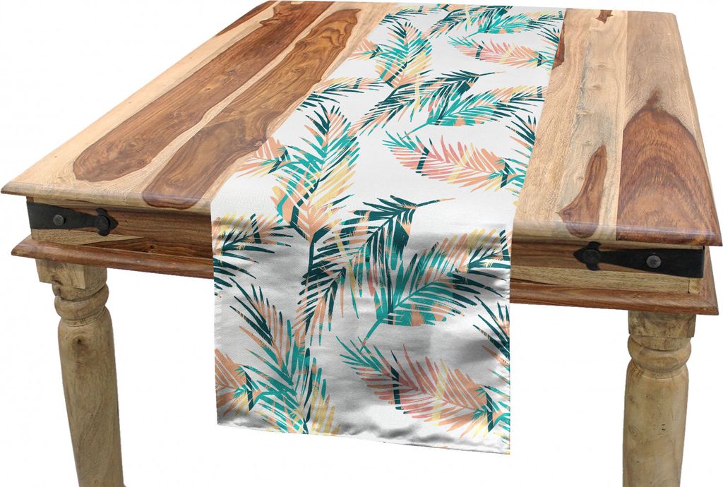 ABAKUHAUS Blätter Tischläufer, Double Exposure Tropical, Esszimmer Küche Rechteckiger Dekorativer Tischläufer, 40 x 225 cm, Weiß und Mehrfarbig