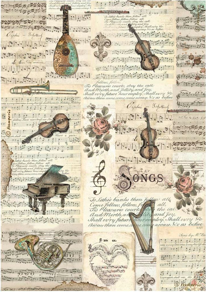 Stamperia Motiv-Strohseide Music Instruments A4