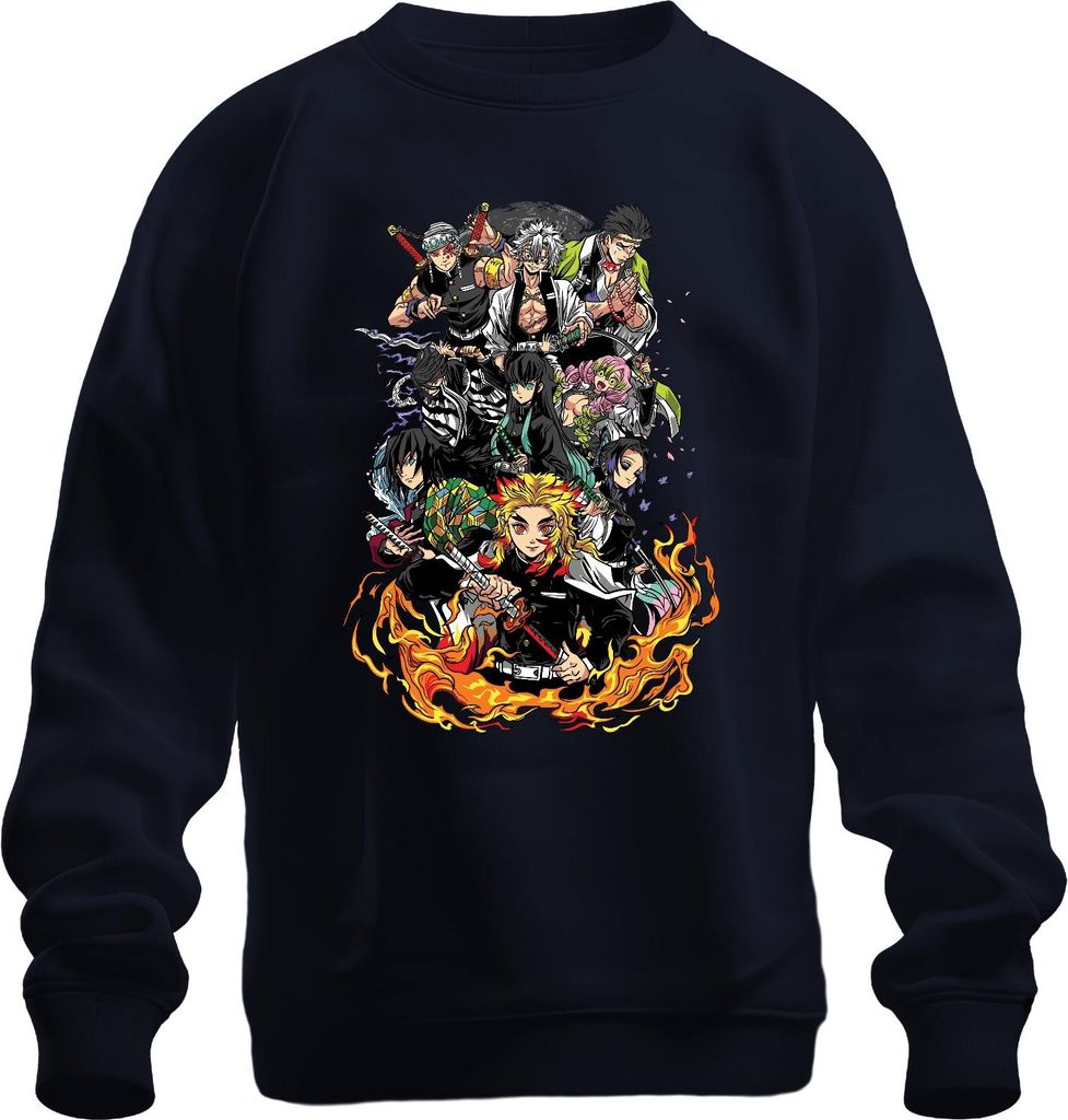 Demon Slayer Rengoku Tanjiro Nezuko Gruppe Feuer Anime Vintage Uni Sweatshirt Pullover, Navy, L