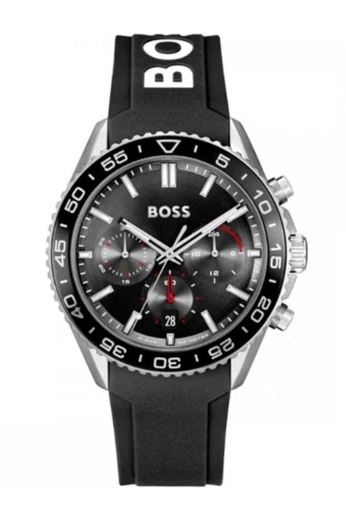 Hugo Boss Herrenuhr 1514141 Schwarz Quarz Analog Silikonarmband 50m Wasserdicht
