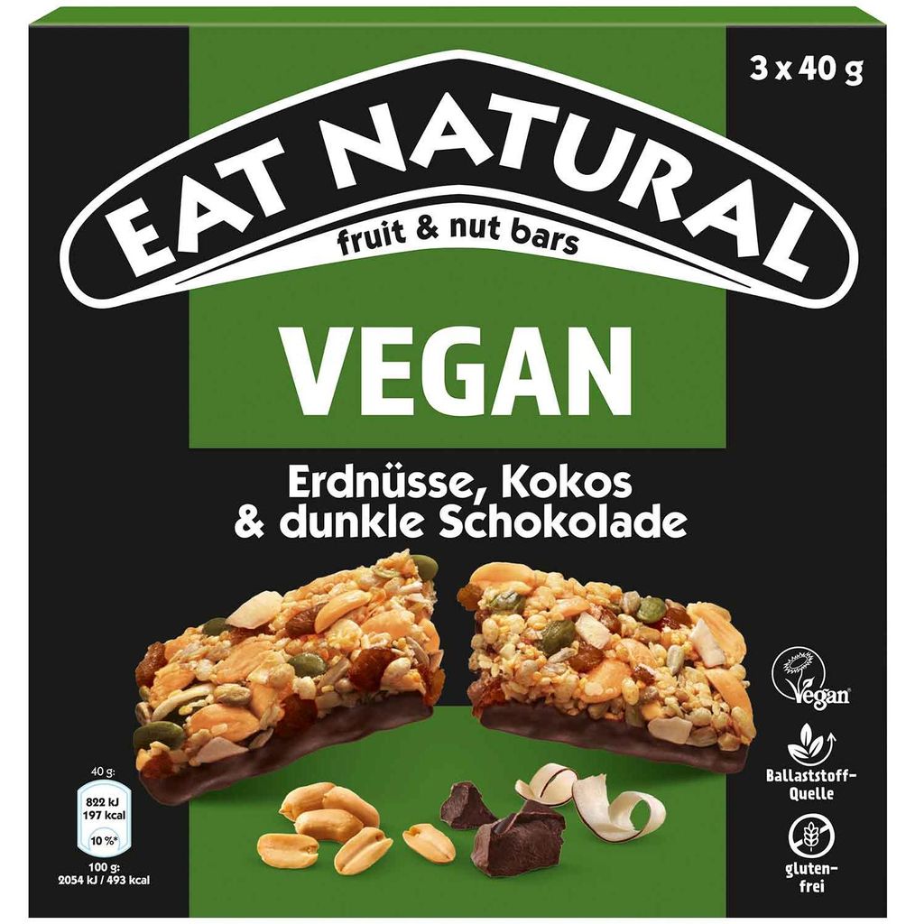 Eat Natural fruit & nut bars Vegan Erdnüsse, Kokos & dunkle Produktbild 