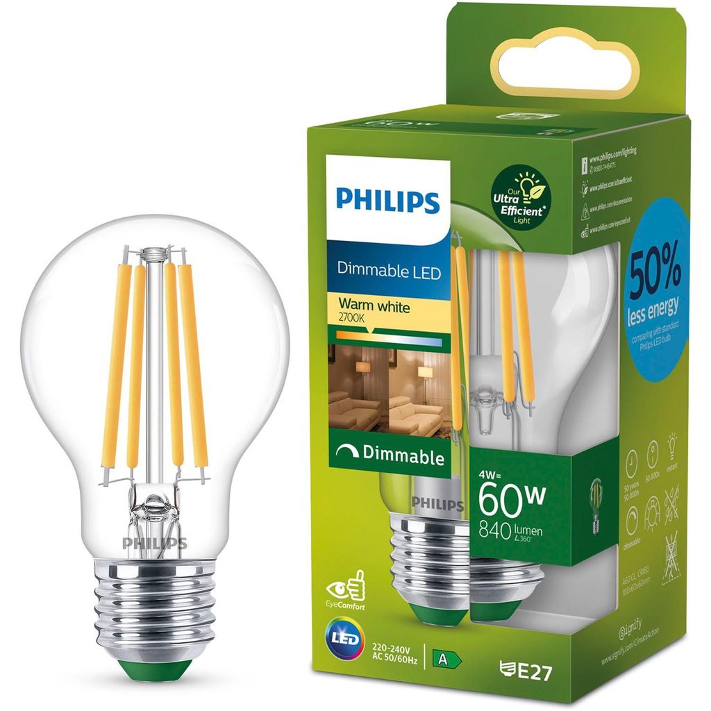 LED E27 Normal A60 4W (60W) Klar 840lm Dimmbar 2700K