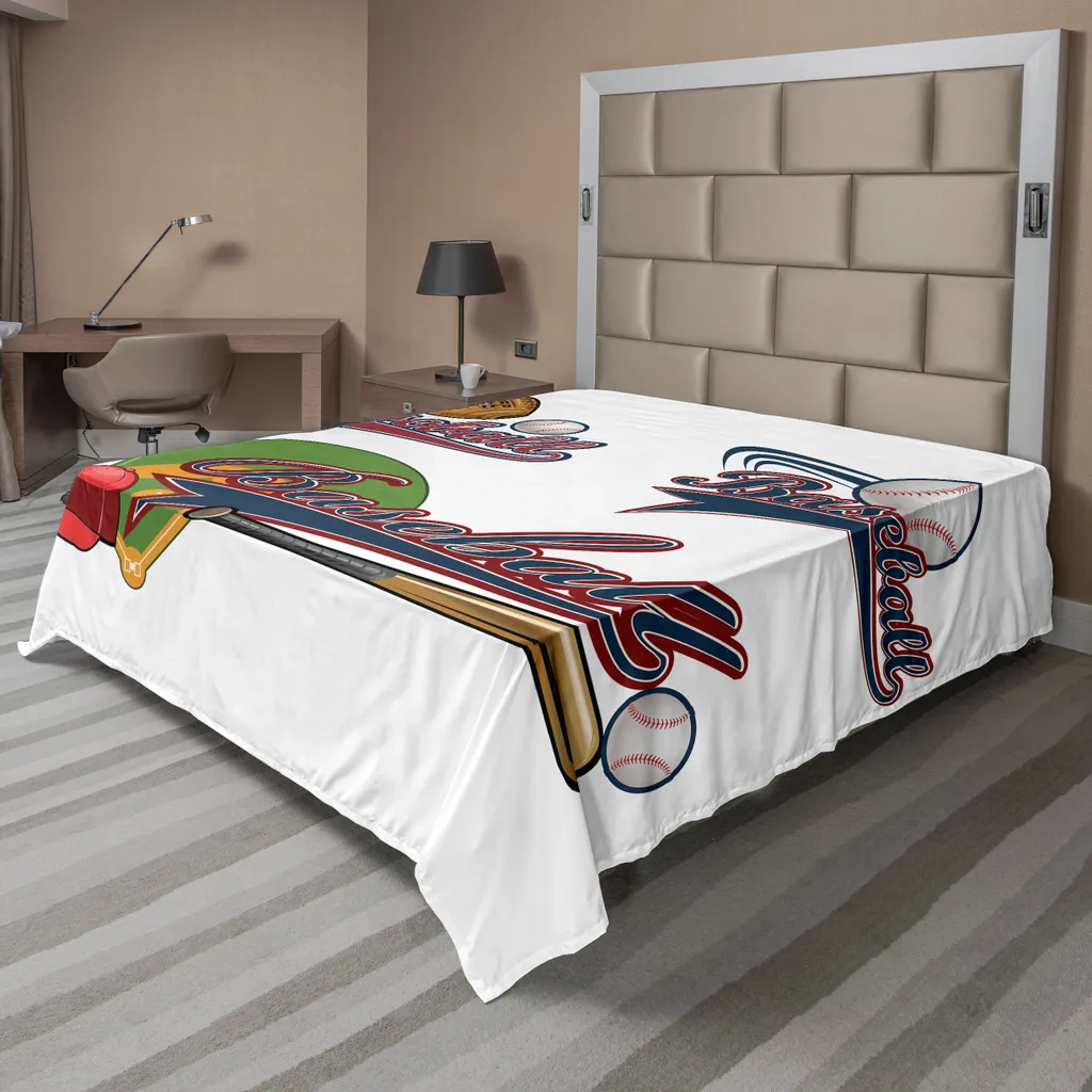 ABAKUHAUS Lenzuolo sportivo, palla da baseball, mazza da baseball, palla dura, forniture per allenamento, squadra, diversi modelli, lenzuolo morbido e confortevole per un letto decorativo, 1 pezzo, 260 cm x 228 cm, multicolore