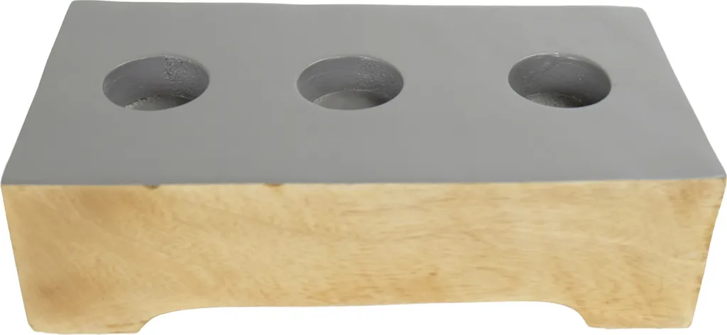 Bougeoir fait main en bois de manguier gris Japandi design épuré 26cm