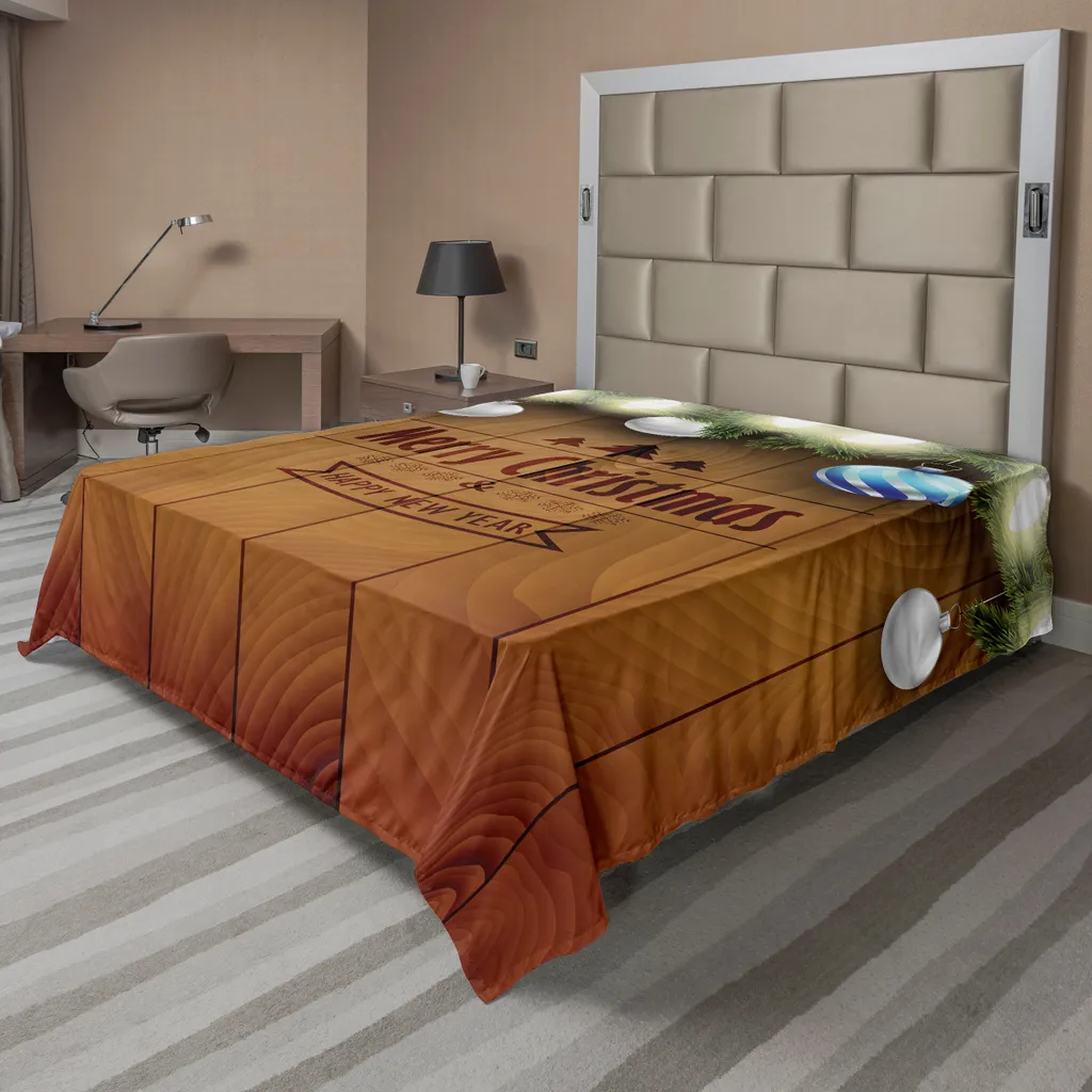 Drap de Lit Doux Motif Noël et Bois, Ensemble Argenté, 260 x 228 cm