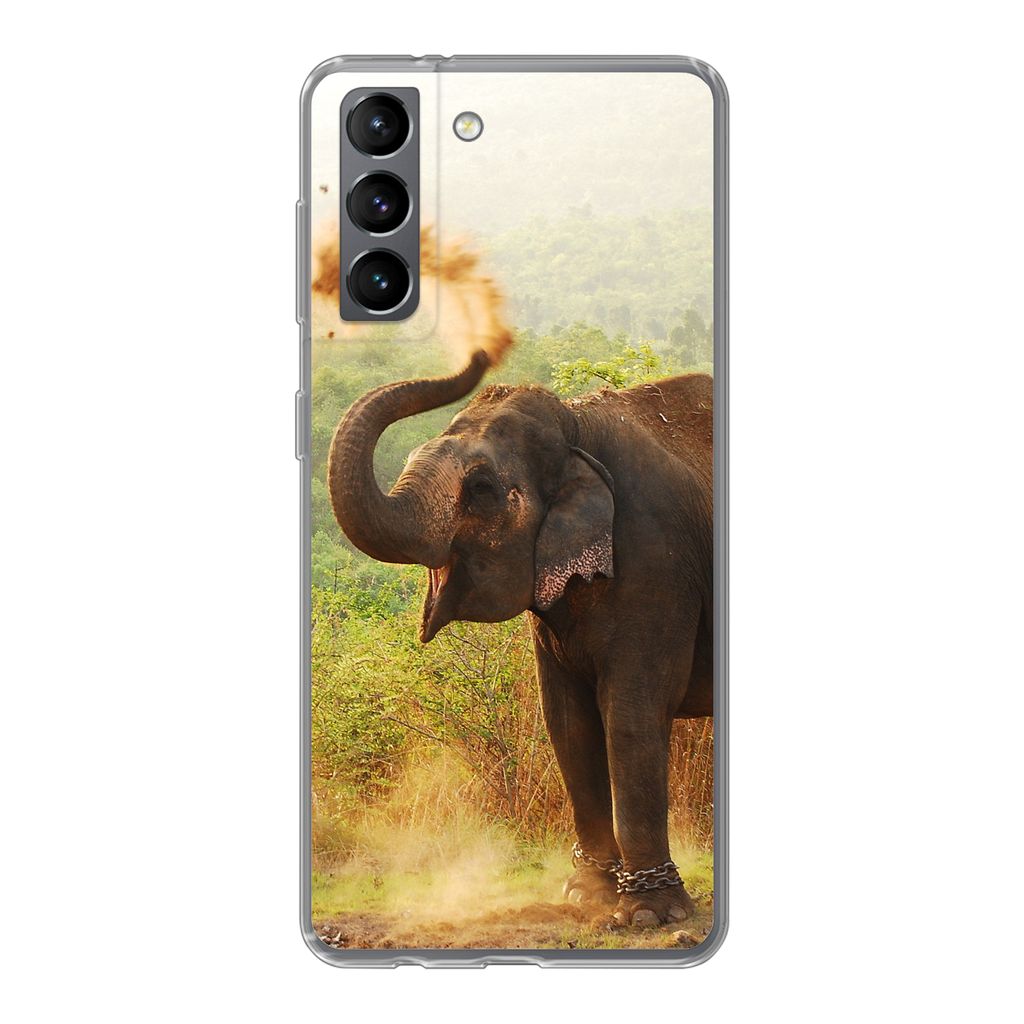 MuchoWow Handyhülle Schutzhülle Hülle für Samsung Galaxy S21 Elefant - Tiere - Wald - Bäume Silikon Softcase Handy Hülle - Softcase