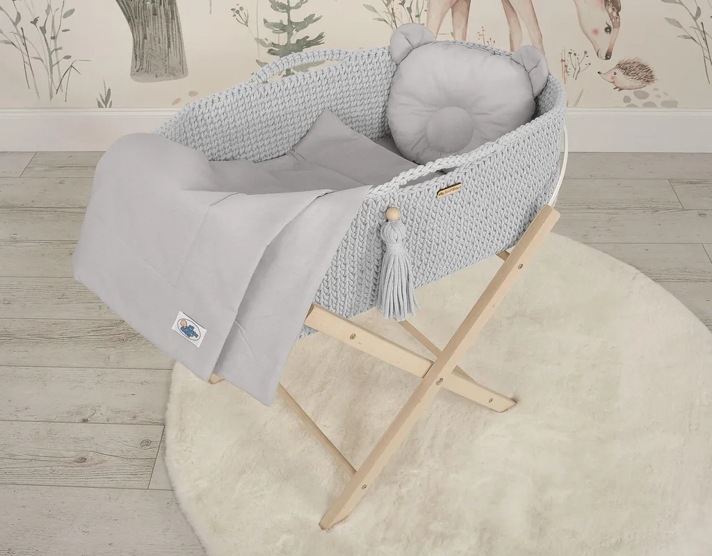 Set de lit bébé 2 pièces gris idéal pour berceau avec coussin ours doux - 6
