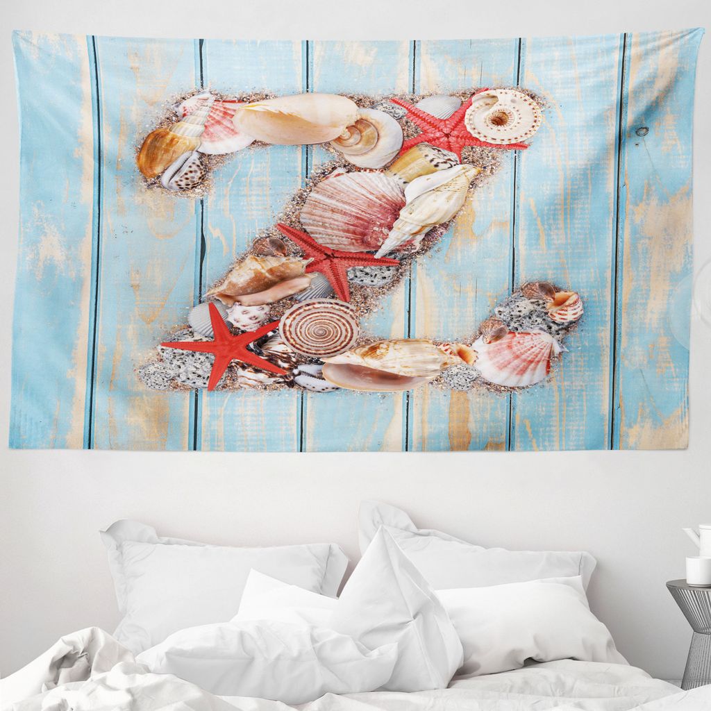 ABAKUHAUS Buchstabe Z Wandteppich, Maritime Sommer-Spaß-Z aus Weiches Mikrofaser Stoff Waschbar ohne Verblassen Digitaldruck, 230 x 140 cm, Dunkle...