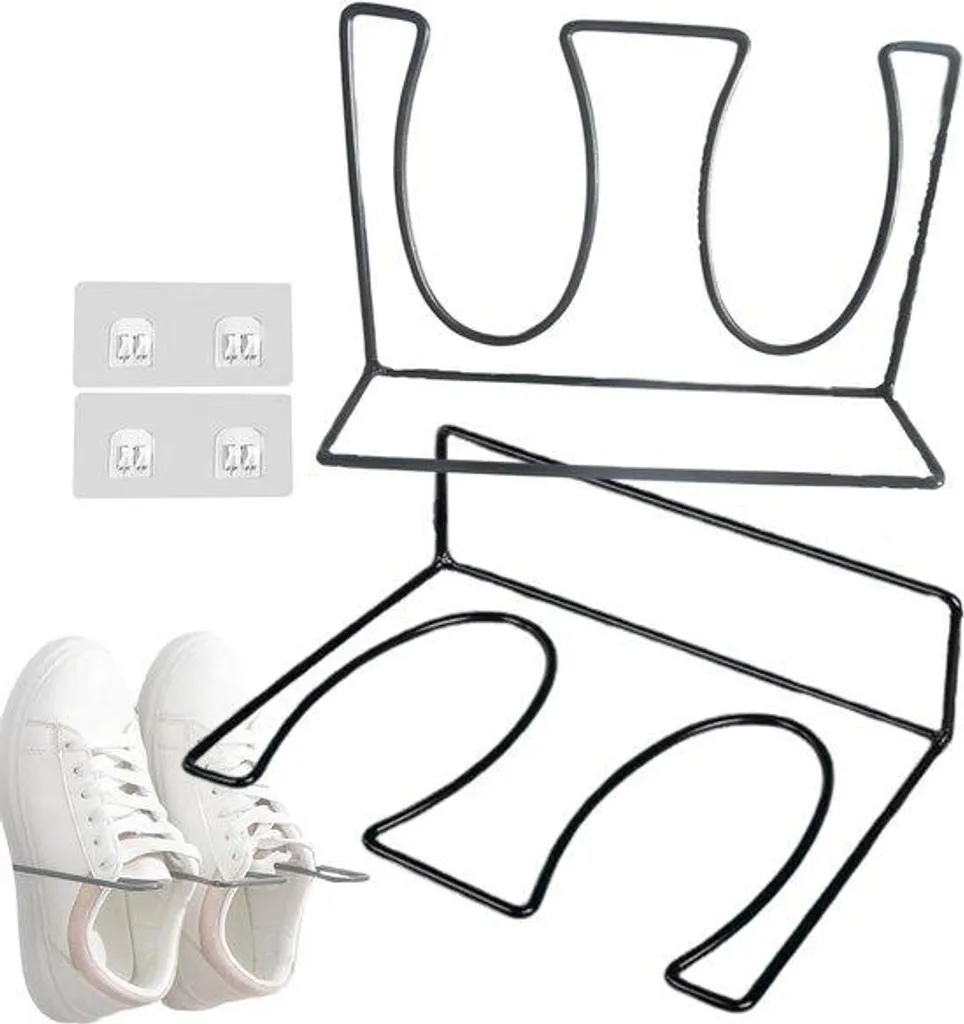 Étagère à chaussures noire en métal modulable sans perçage pour entrée